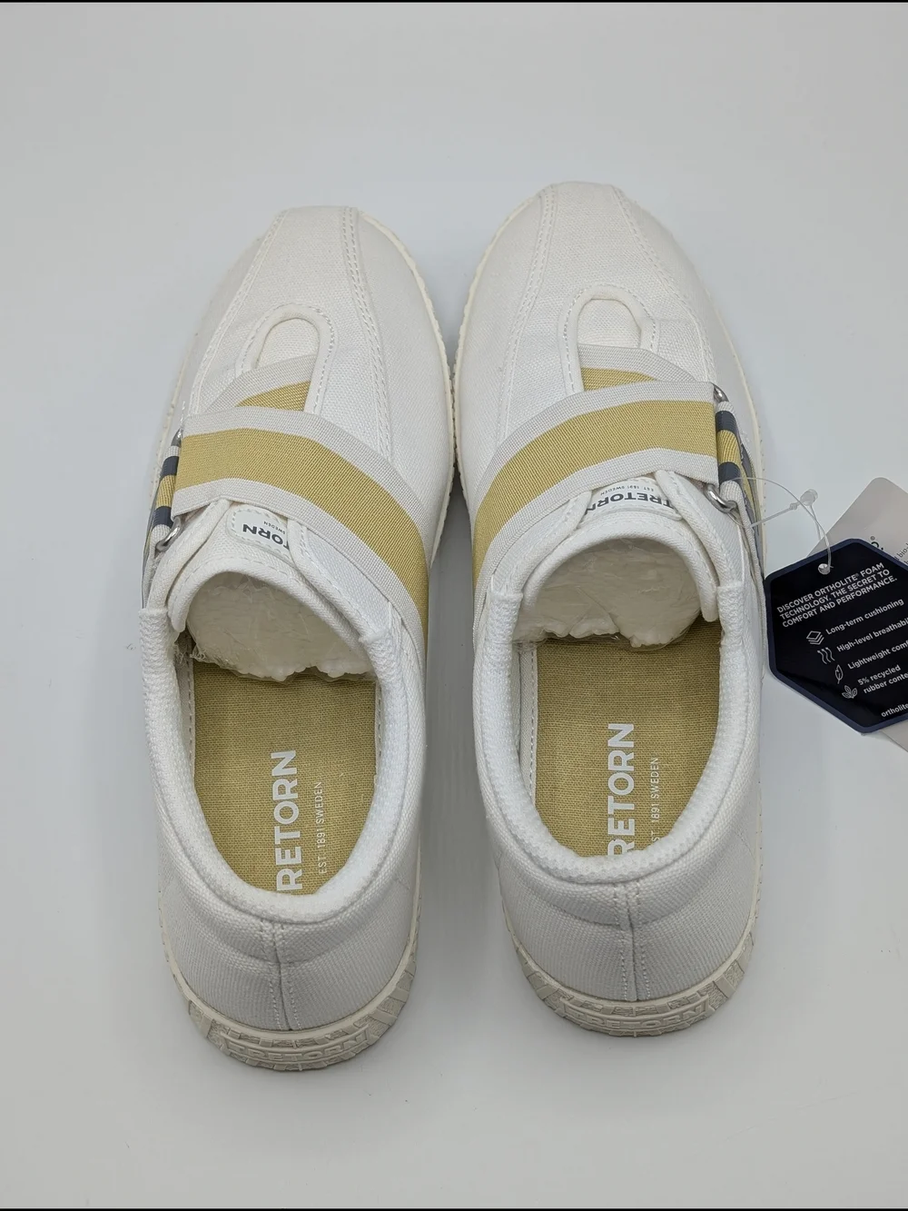 Tretorn Women's 8 White Canvas Sneakers with Yellow & Gray Accent Slip On Nylite